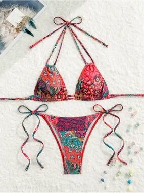 Colorful Boho Patchwork String Bikini Set 🌺 *MINT CONDITION*